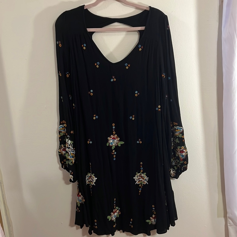 Free People Oxford floral embroidered mini smock dress